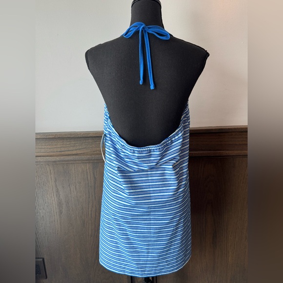 No Boundaries Blue and Gray Striped Terrycloth halter dress beach coverup NWT L - Picture 4 of 8